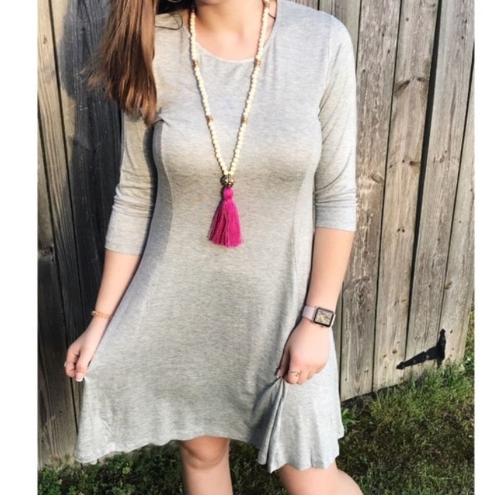 Xxi cotton fitted scoop neck skater dress, grey